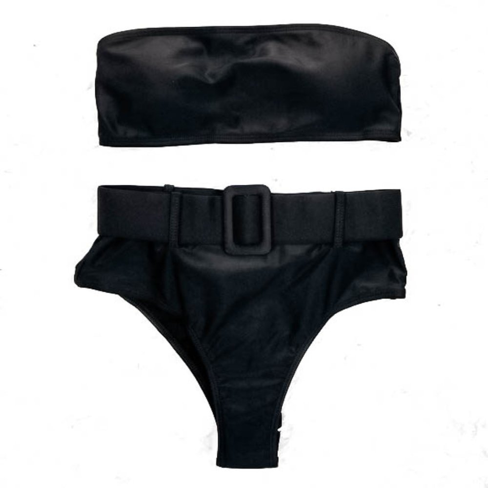 Black 2 Piece Bikini High Waisted Bathing Suit - Picture 4 of 8